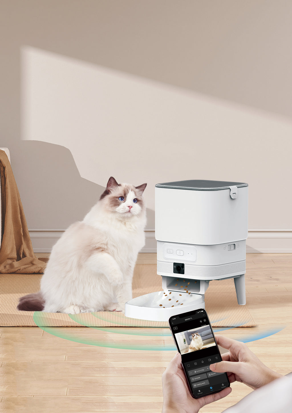 Distributeur Automatique de Croquettes pour Chat Wi-FI 2.4G, Contrôle Via App